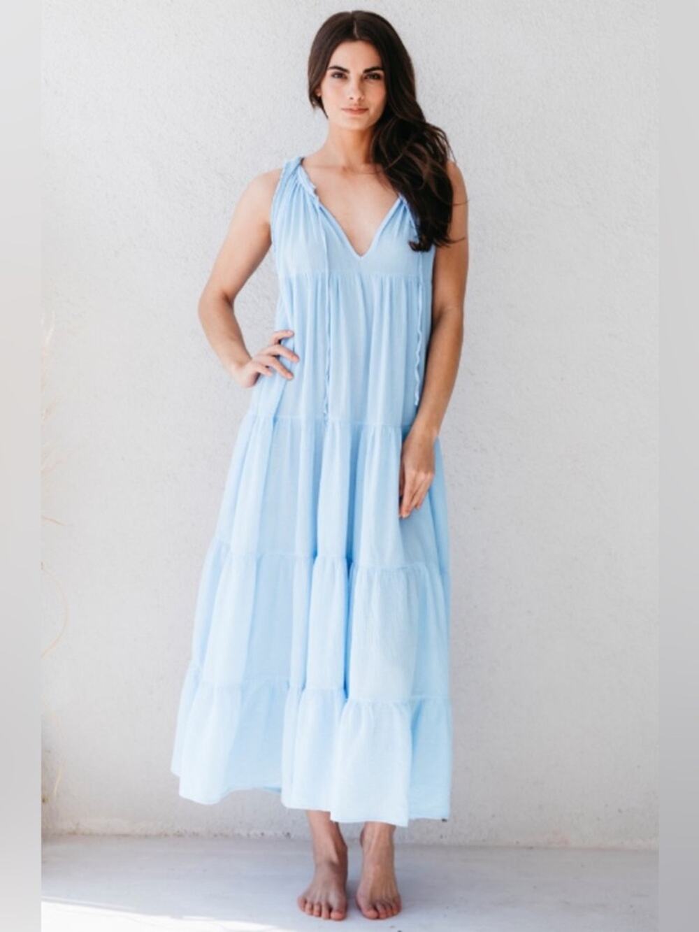 9Seed Cielo Blue Lighthouse Beach Dress 100% Cotton Size Small